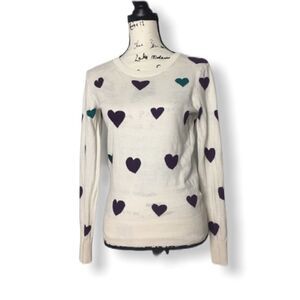 French Connection Cream Heart Print Pullover Sweater Women’s Size XS